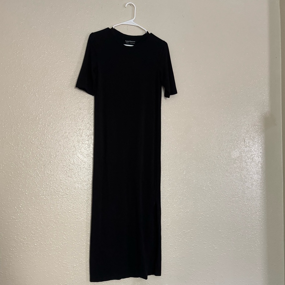 Another Tomorrow Black Elbow Sleeve Midi Dress - Picture 2 of 8